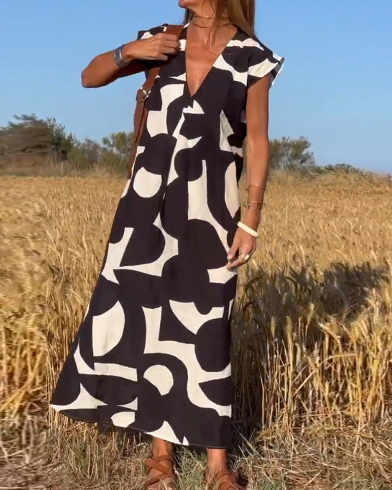 Lina | Printed V-Neck Maxi Dress - Motheero