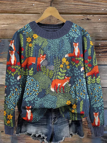 Noelle | Women Forest Fox Design Sweater