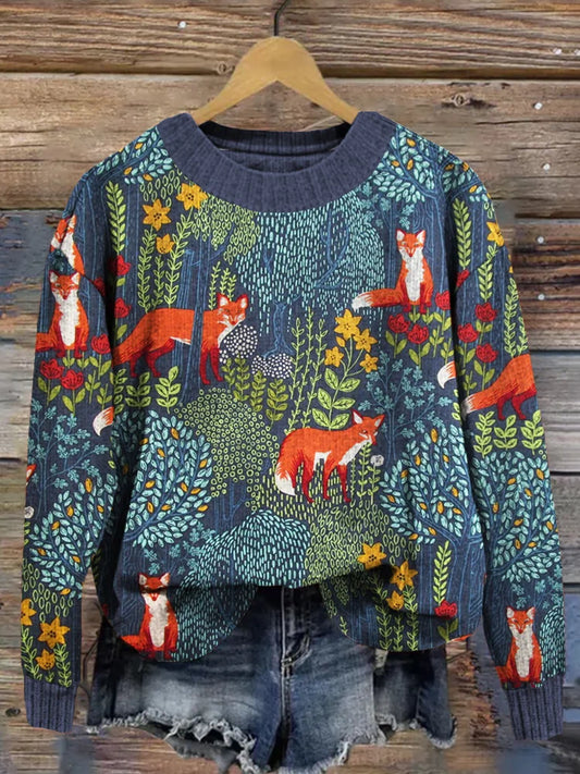 Noelle | Women Forest Fox Design Sweater