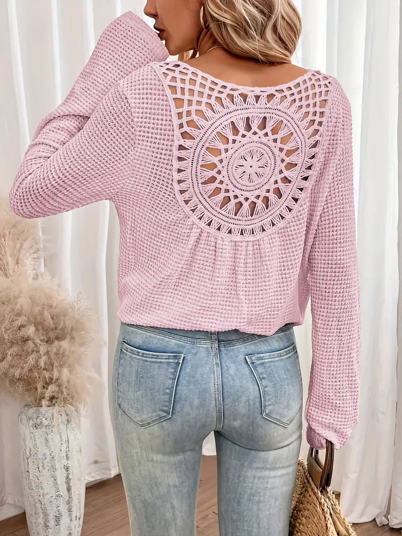 Celina | Women V-Neck Patterned Back Long Cuffed Sleeve Sweater