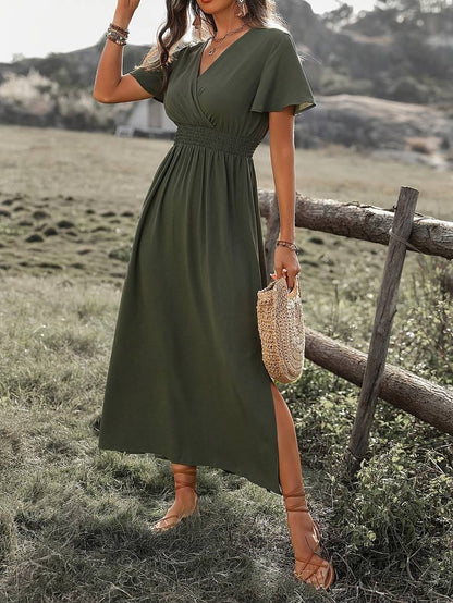 Mara | Boho Long V-Neck Dress with Slit - Motheero