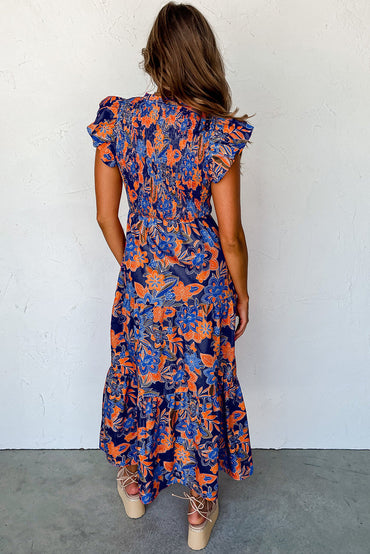 Liana | Floral V-Neck Dress with Ruffles - Motheero