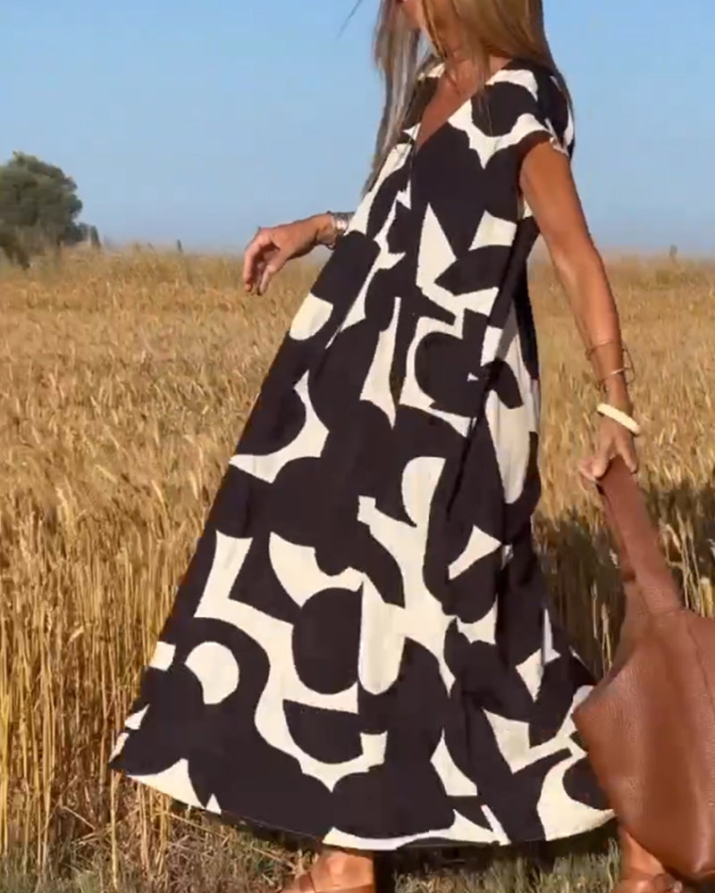 Lina | Printed V-Neck Maxi Dress - Motheero
