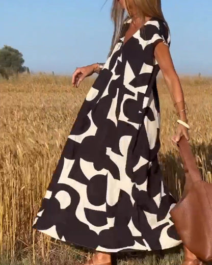 Lina | Printed V-Neck Maxi Dress - Motheero