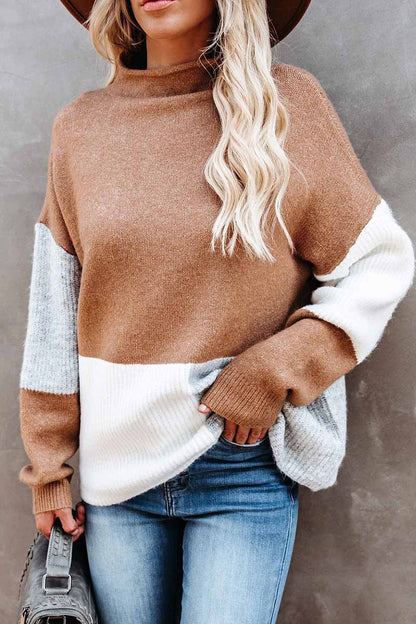 Talia | Women Turtleneck Color Block Sweater