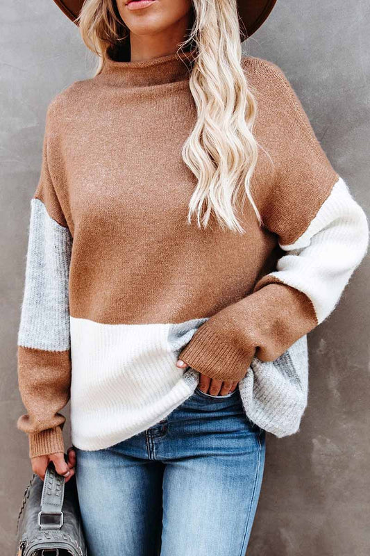 Talia | Women Turtleneck Color Block Sweater