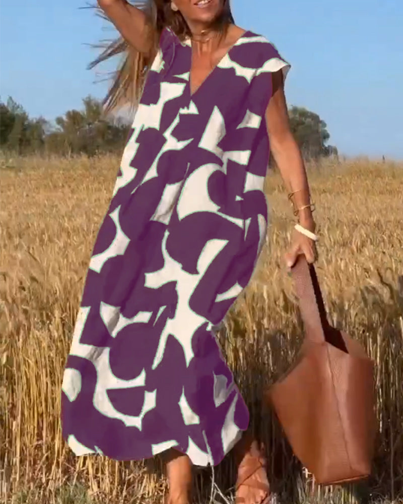 Lina | Printed V-Neck Maxi Dress - Motheero