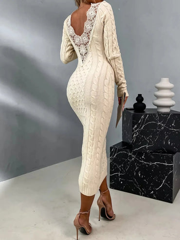 Élise | Lace-Back Knit Sweater Dress - Motheero