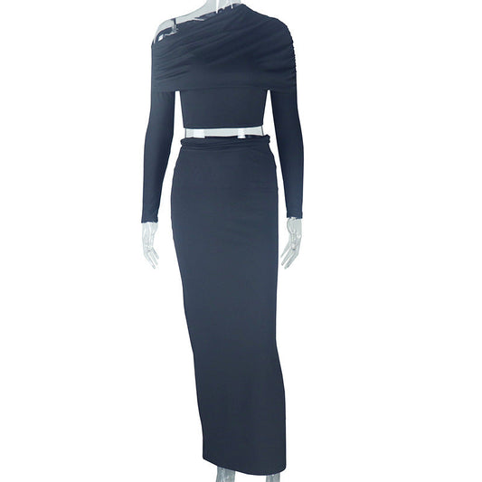 Cleo Set | Long Skirt & Long-Sleeve Crop Top