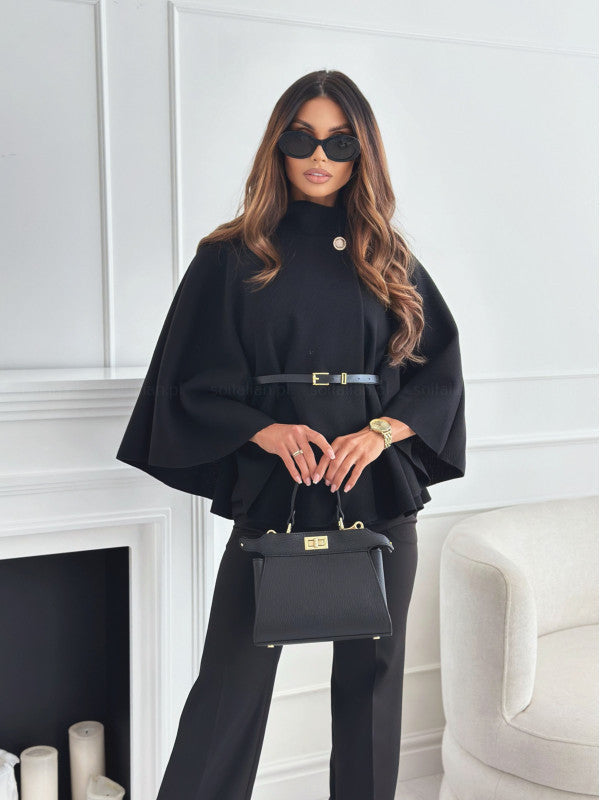 Elara | Belted Flared Poncho - Motheero
