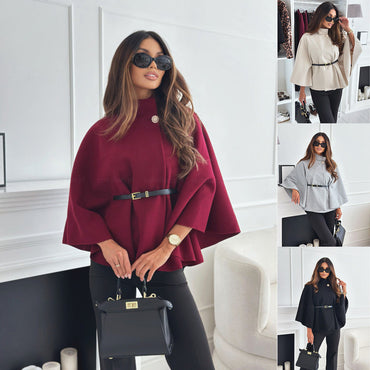 Elara | Belted Flared Poncho - Motheero