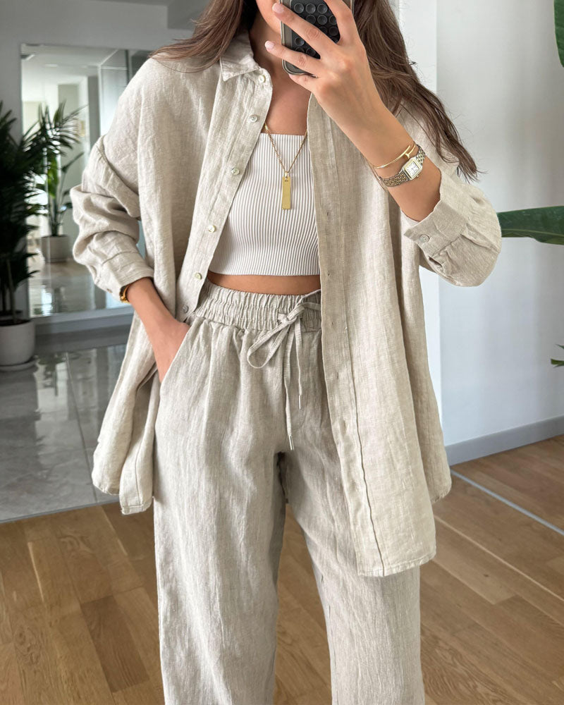 Aurora | Relaxed Button‑Up Shirt & Pants Set - Motheero