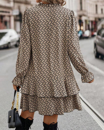 Liora | Patterned Long Sleeve Dress - Motheero