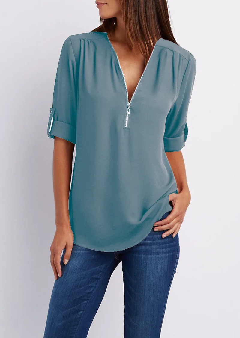 Elise | V‑Neck Blouse - Motheero