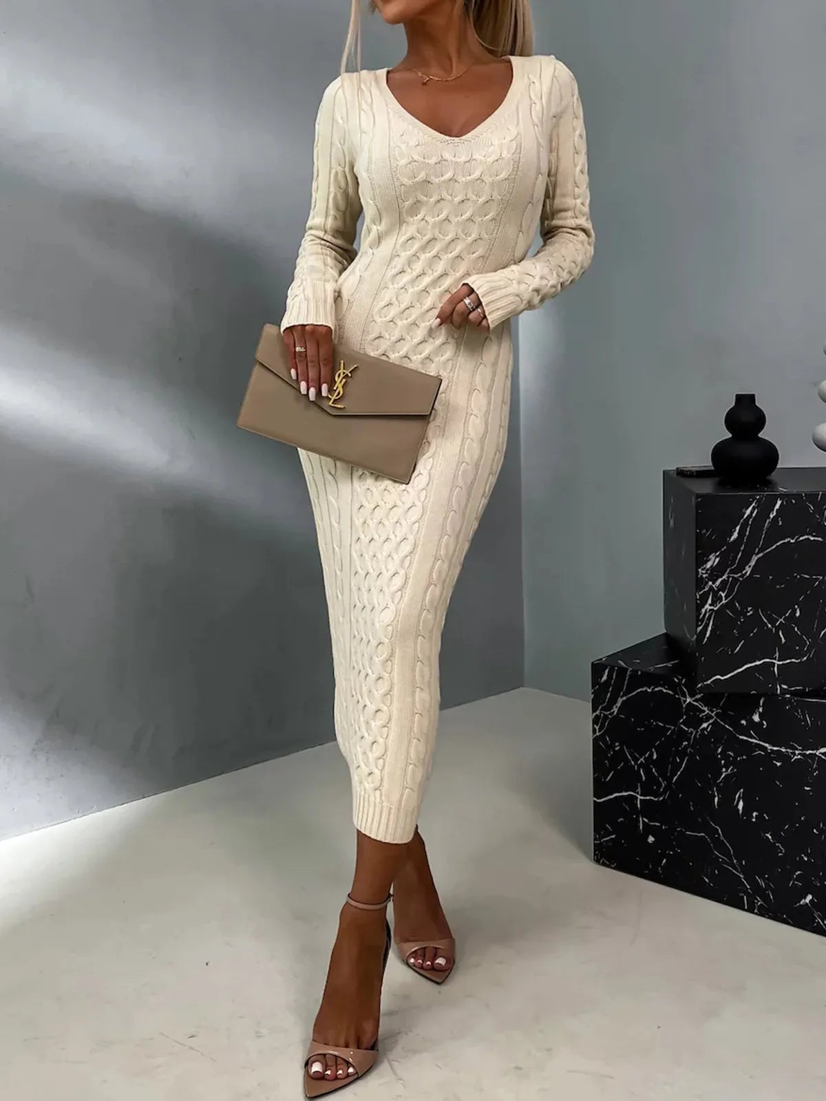 Élise | Lace-Back Knit Sweater Dress - Motheero