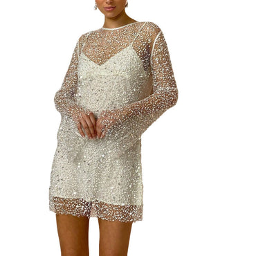 Mira | Sparkly Mini Dress with Long Sheer Sleeves - Motheero