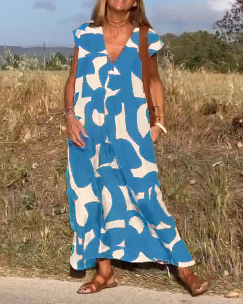 Lina | Printed V-Neck Maxi Dress - Motheero