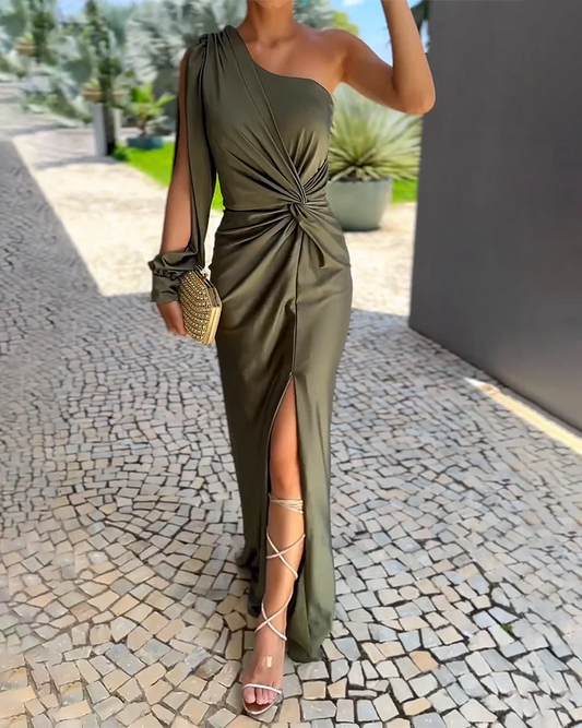 Elise | One-Shoulder Long Dress With Side Slit - Motheero