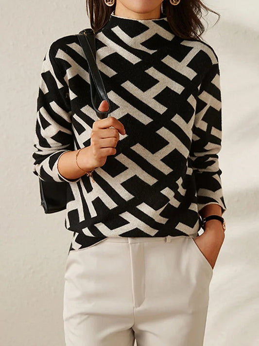 Talia | Stylish H-Pattern with Mini Turtleneck Sweater