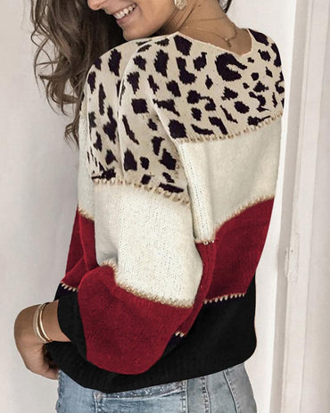 Reina | Women Striped Leopard Print Sweatshirt