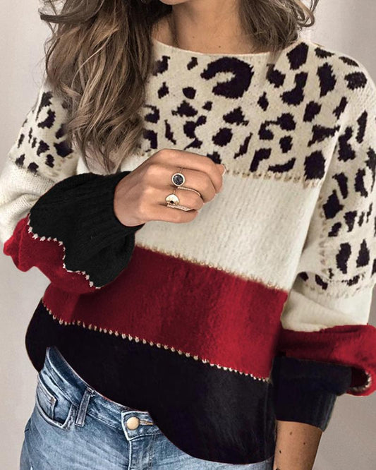 Reina | Women Striped Leopard Print Sweatshirt