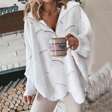 Valeria | Wide Knit Zip‑Up Sweater