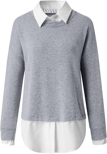 Bessie | Women Double‑Layer Top Sweater With Shirt Collar