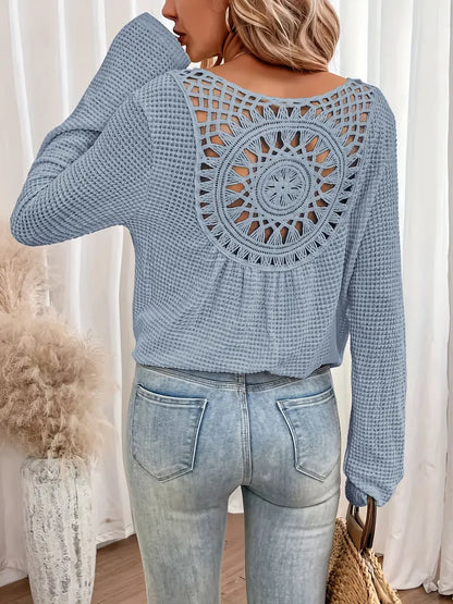 Celina | Women V-Neck Patterned Back Long Cuffed Sleeve Sweater