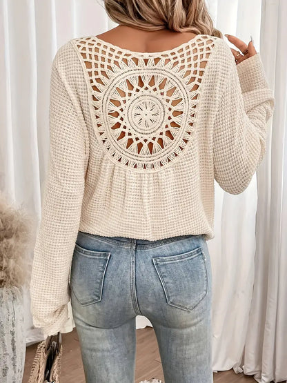 Celina | Women V-Neck Patterned Back Long Cuffed Sleeve Sweater