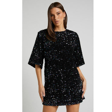 Kyna | Sparkly Mini Dress with Half Sleeves - Motheero