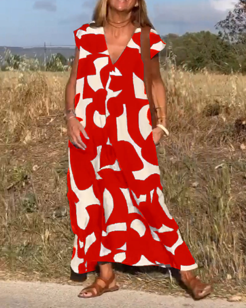 Lina | Printed V-Neck Maxi Dress - Motheero