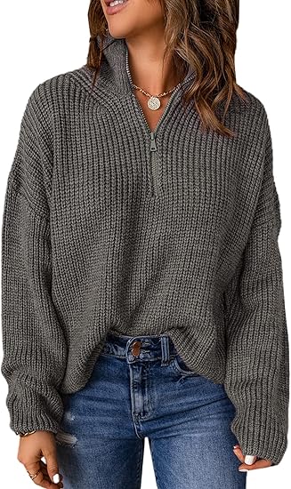 Nerina | High Stand Collar Zip Neck Long Sleeve Pullover