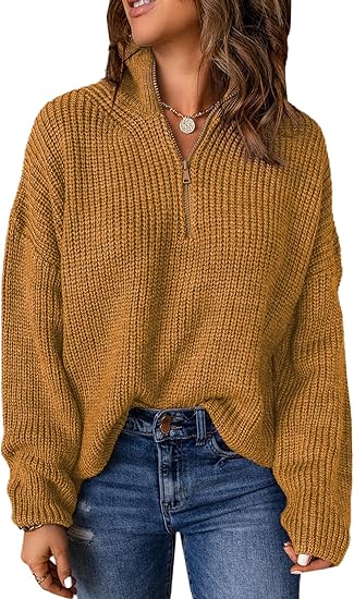 Nerina | High Stand Collar Zip Neck Long Sleeve Pullover