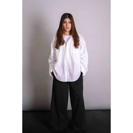 Luna | White Textured Oversized Shirt