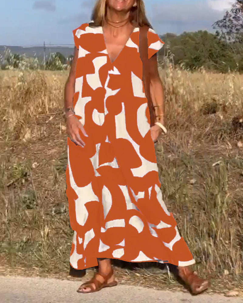 Lina | Printed V-Neck Maxi Dress - Motheero
