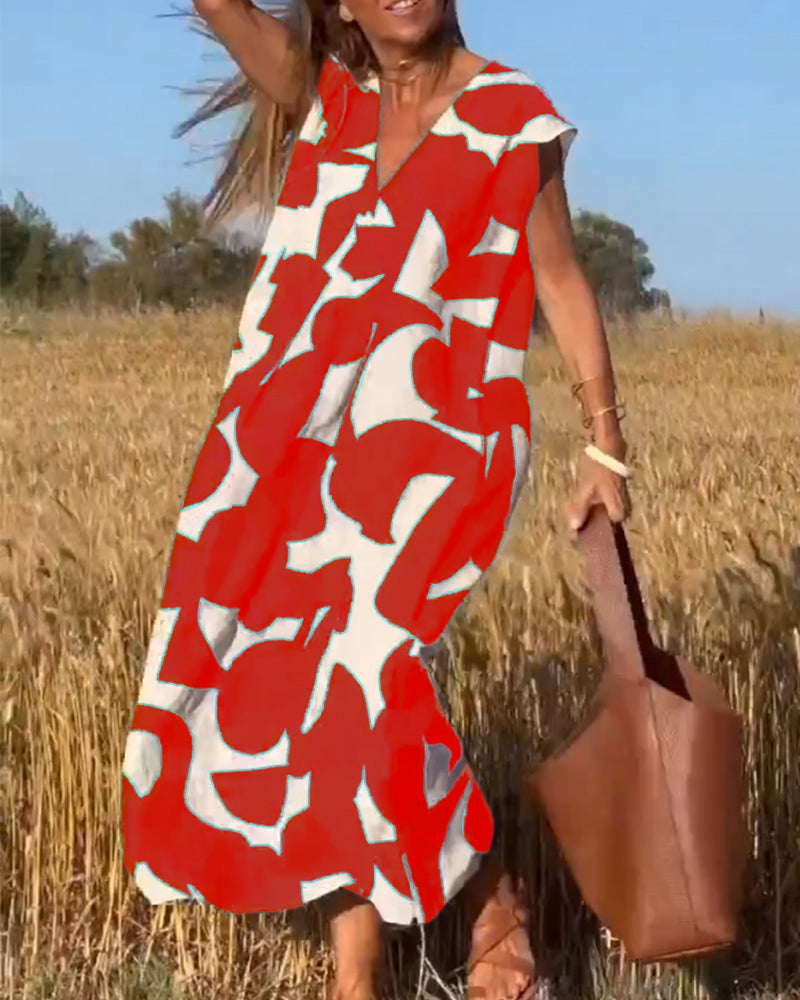 Lina | Printed V-Neck Maxi Dress - Motheero