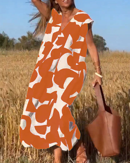 Lina | Printed V-Neck Maxi Dress - Motheero