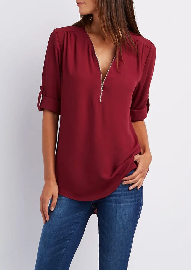 Elise | V‑Neck Blouse - Motheero