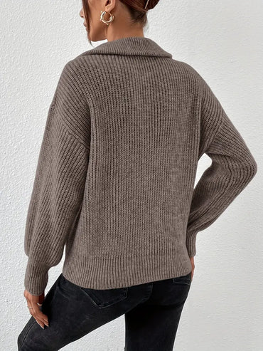 Lina | Women Half Zip Notched Knit Sweater
