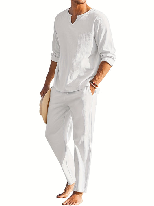 Rowan |  Classic Long Sleeve Notched-Neck with Pants Outfit Set