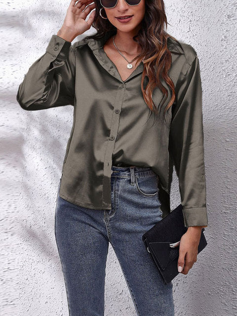Karen | Classic Satin Long‑Sleeve Blouse for Women