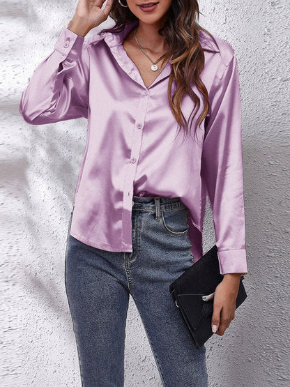 Karen | Classic Satin Long‑Sleeve Blouse for Women