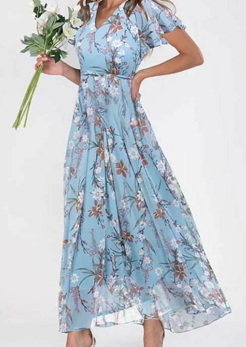 Faya | Floral Summer Dress with Ruffle Sleeves - Motheero