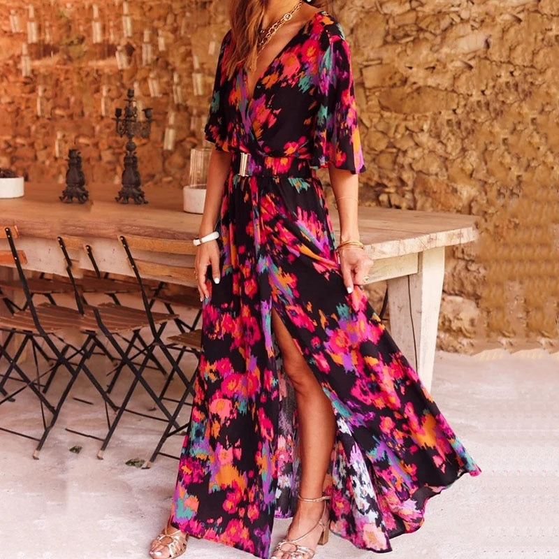 Marina | Wrap Style Maxi Dress - Motheero