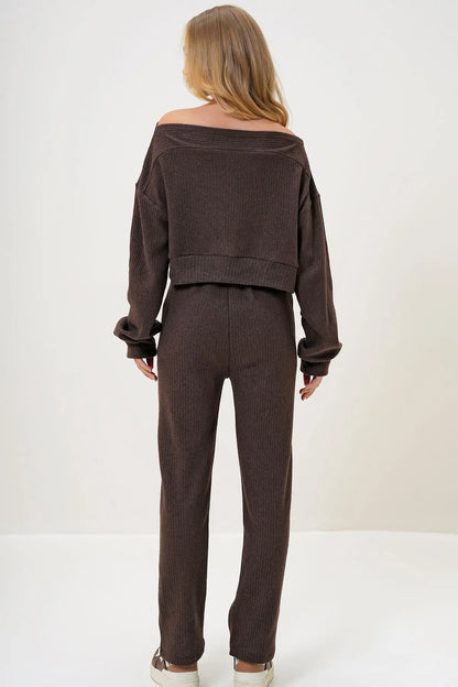 Rohana | Loungewear Relaxed Set Off Shoulder Sweatshirt and Trousers