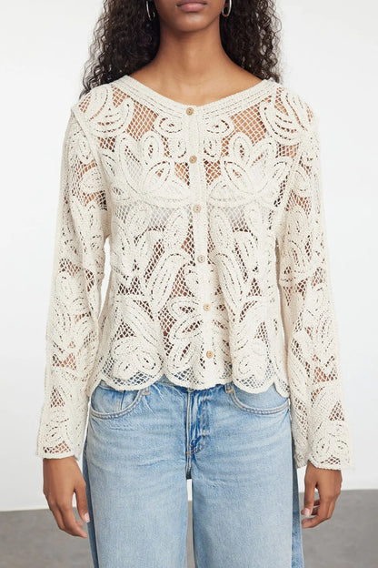 Selina | Cotton Floral Knitted Cardigan