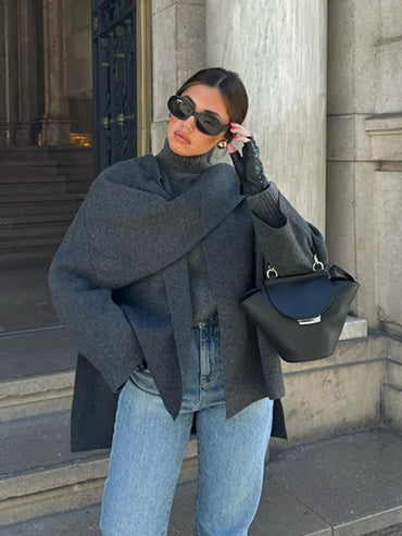 Odessa | Elegant Wool with Long Sleeves Coat Cape