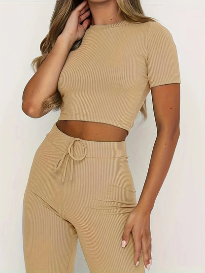Lynette | Casual Two pieces Cropped Top Trouser Set