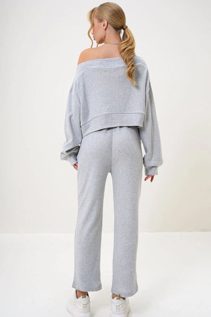 Rohana | Loungewear Relaxed Set Off Shoulder Sweatshirt and Trousers