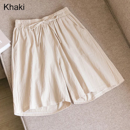 Elara | Cotton Linen Mid-Length Ribbon Tie Shorts